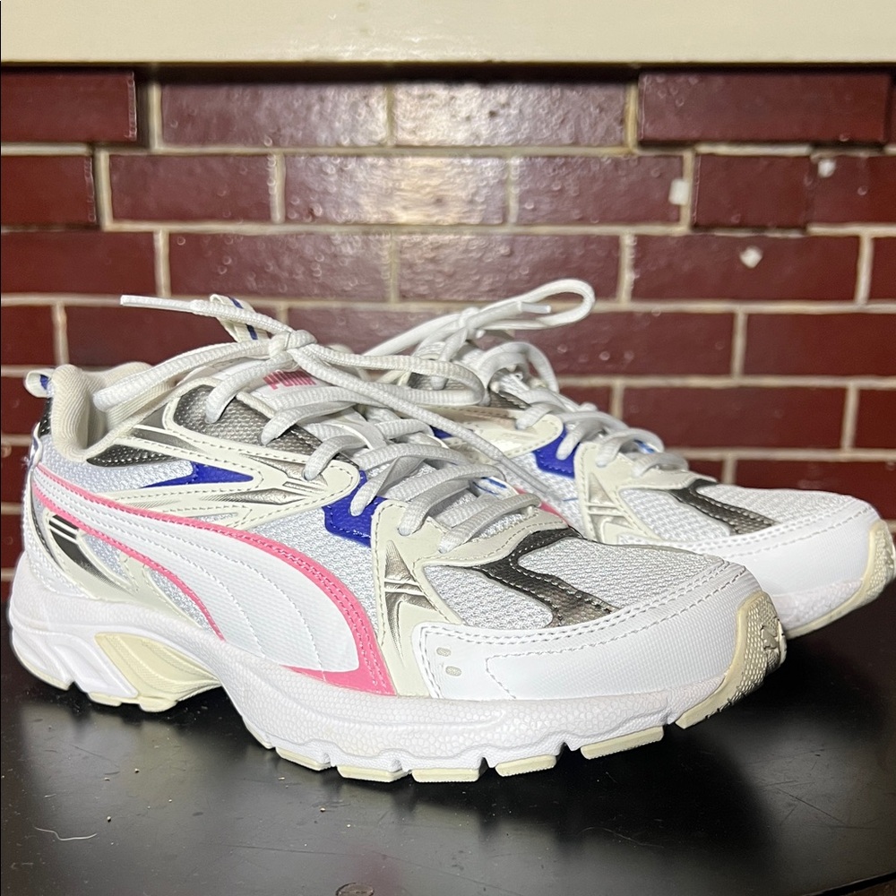 Puma White Sneakers with Pink and Blue Highlights